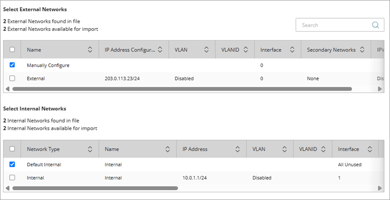 Screenshot of the Networks page with Manually Configure and Default Internal options
