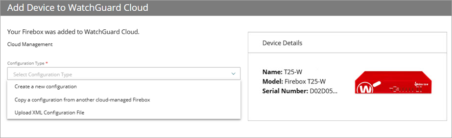 Screen shot of the Add Device wizard with the new or copy configuration selection