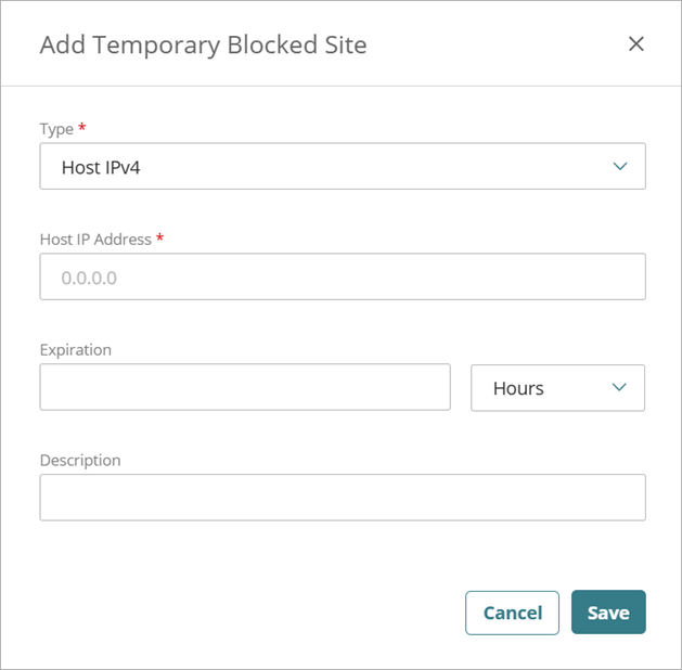 Screenshot of the Add Temporary Blocked Site dialog box