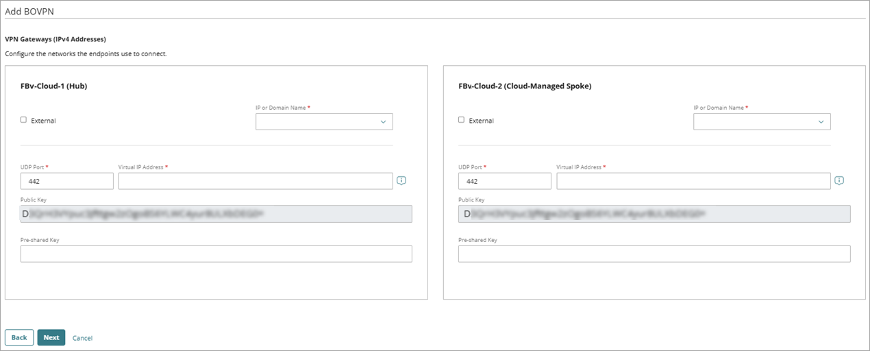 Screenshot of the VPN Gateways page before gateway settings are complete