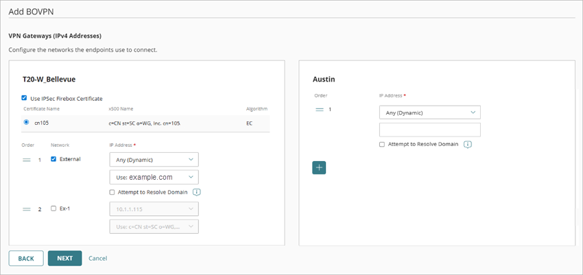 Screenshot of the IPSec certificate option in the Add a BOVPN Wizard