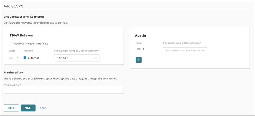 Screen shot of the VPN Gateways and Pre-shared key settings