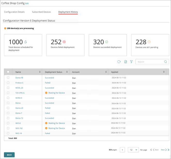 Screen shot of Deployment History
