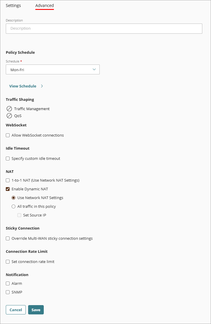 Screenshot of the Advanced settings of a Policy
