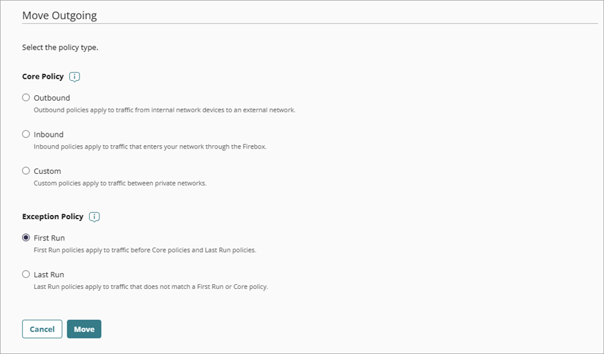 Screenshot of the Move Firewall Policy page.