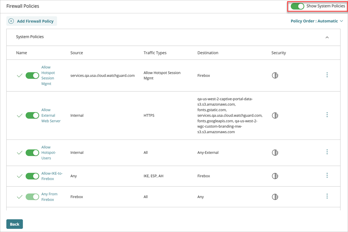 Show System Policies Toggle