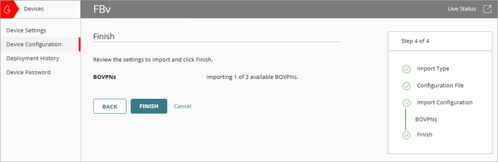 Screenshot of the Finish page