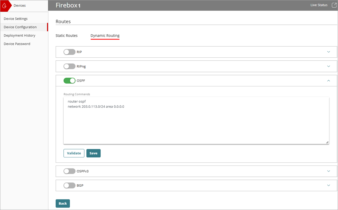 Screen shot of dynamic routing and enable the OSPF protocol.
