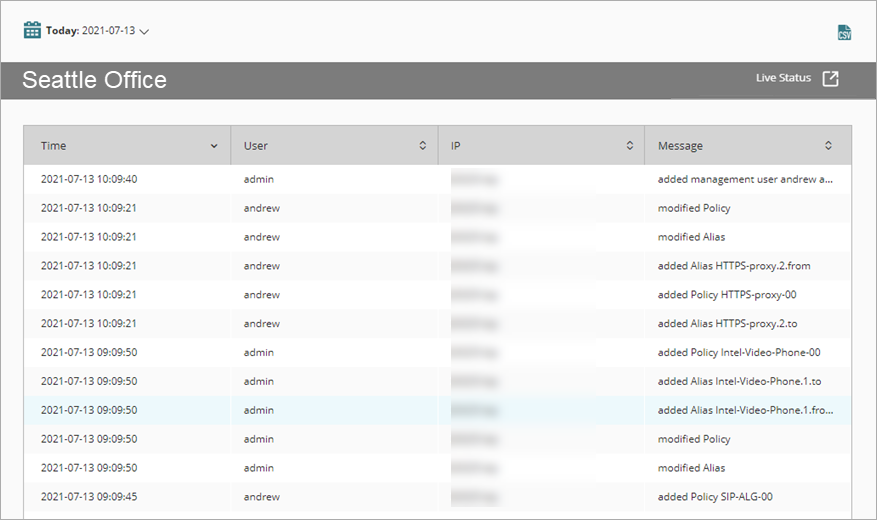 Screen shot of the Audit Trail report
