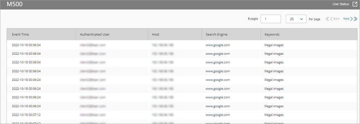 Screenshot of the Detail report.