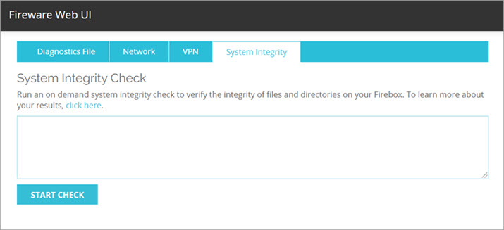 Screen shot of Integrity Check tab on the local Fireware Web UI of a cloud-managed Firebox