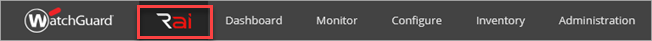 Screenshot of the WatchGuard Cloud top menu with Rai highlighted.
