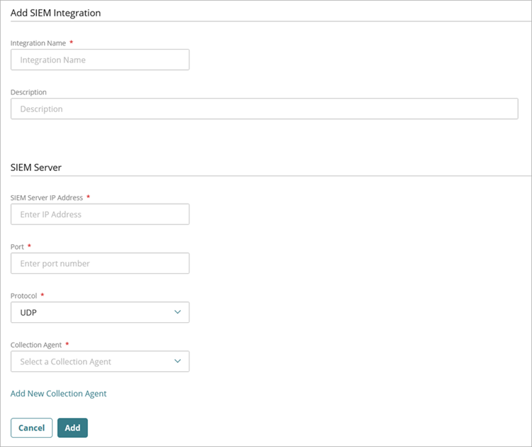 Screenshot of the Add SIEM Integration page