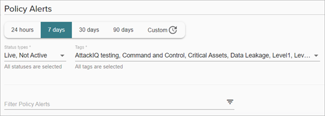 Screenshot of the Policy Alert filter options