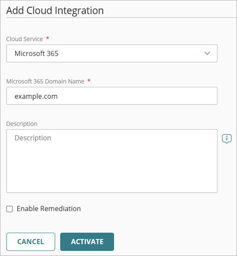 Screenshot of the Add Cloud Integration page for Microsoft 365