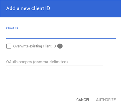 Screenshot of the Add a new client ID dialog box