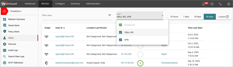 Screenshot of Users page in ThreatSync+ with a SaaS license