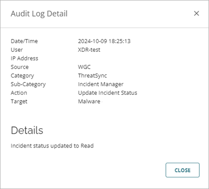 Screenshot of an Audit Log entry for a ThreatSync remediation action