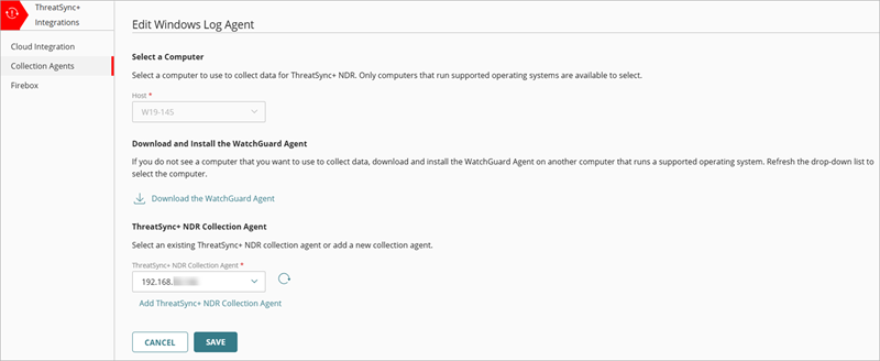 Screenshot of the Edit Windows Log Agent page