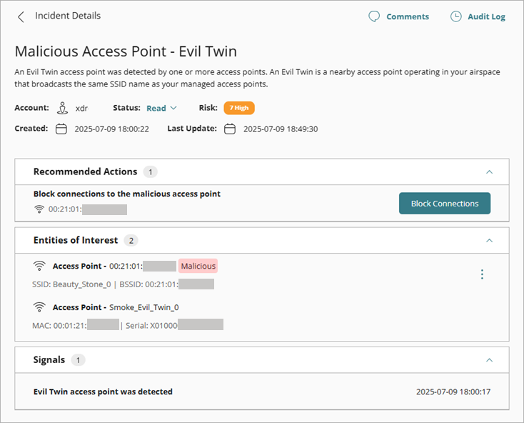 Screenshot of an Incident Details page