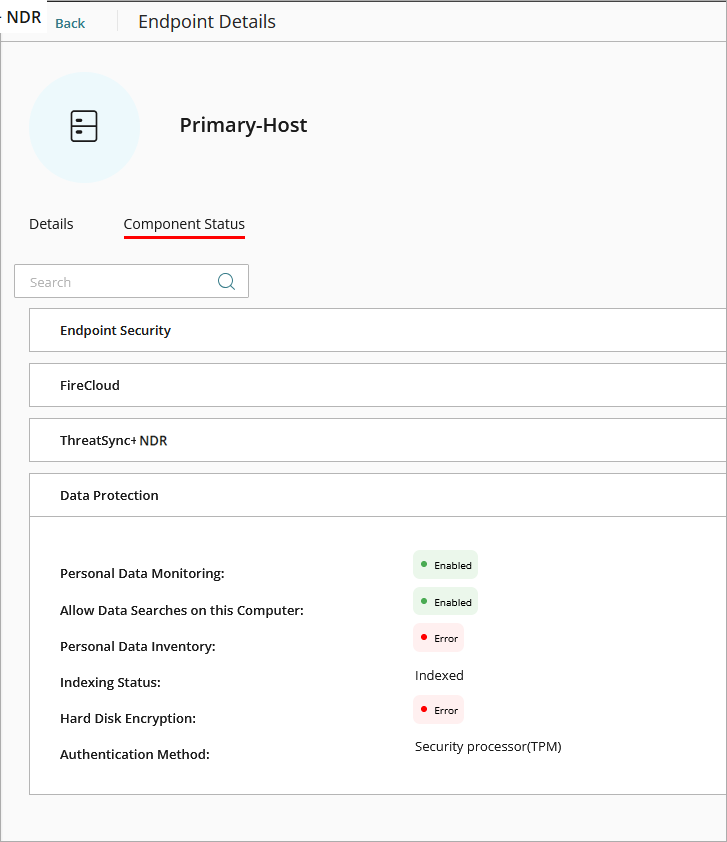 Screen shot of Component Status page in WatchGuard Cloud
