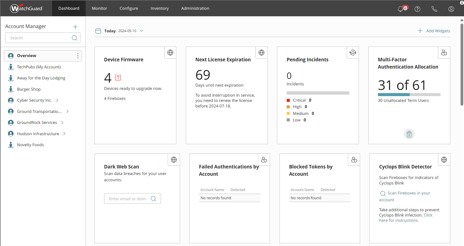 Screenshot of WatchGuard Cloud Service Provider Dashboard
