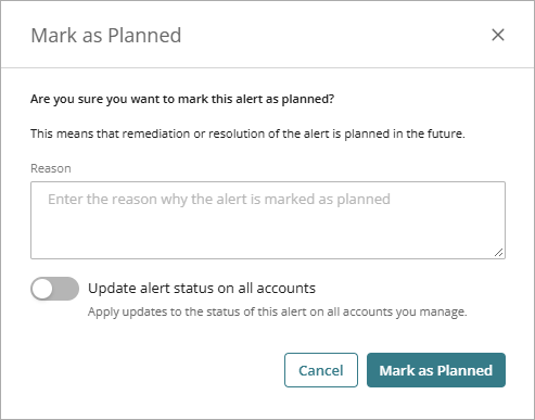 Screenshot of the Mark as Planned dialog box