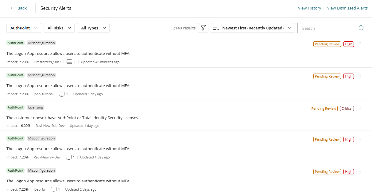 Screenshot of the Security Alerts details page in WatchGuard Cloud
