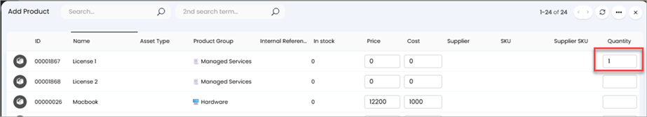 Screenshot of the HaloPSA Add Product page