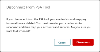 Screen shot of the Disconnect From PSA Tool dialog box