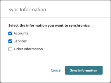Screen shot of PSA Sync Information dialog box
