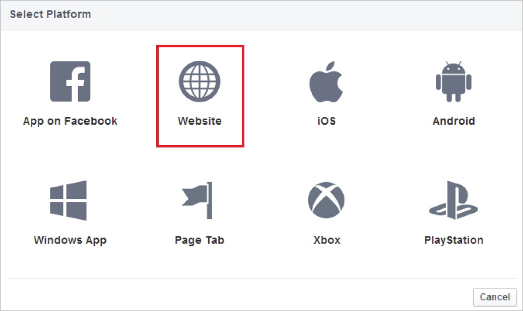 Screen shot of the Facebook app select platform page