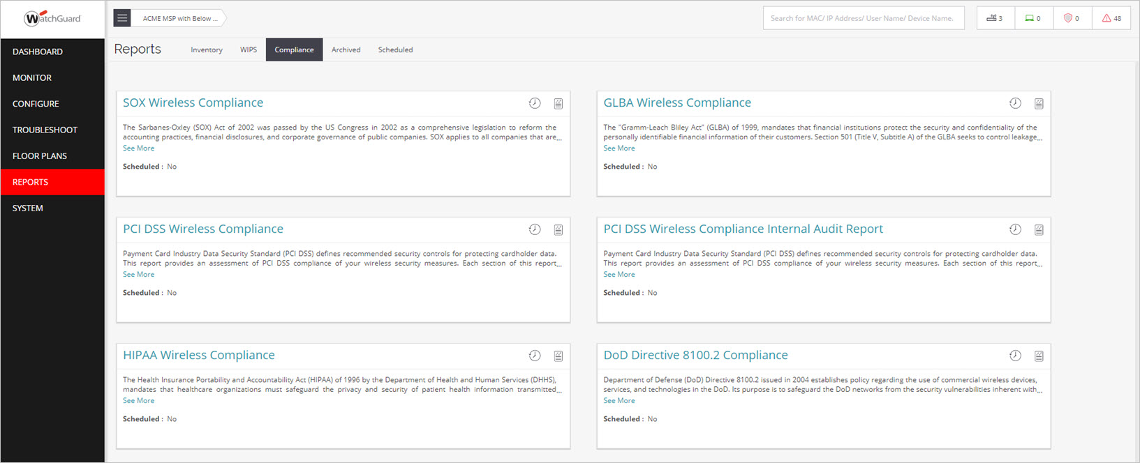 Screen shot of compliance reports in Discover