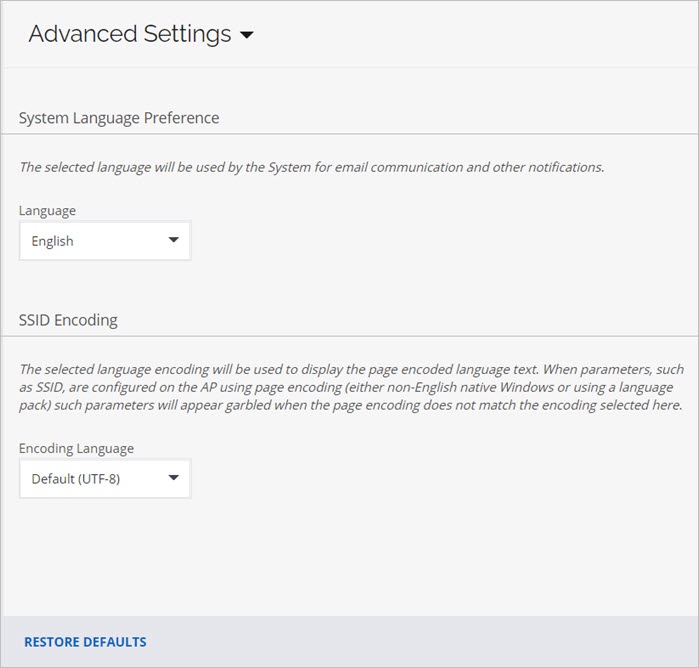Screen shot of the Language configuration in Discover
