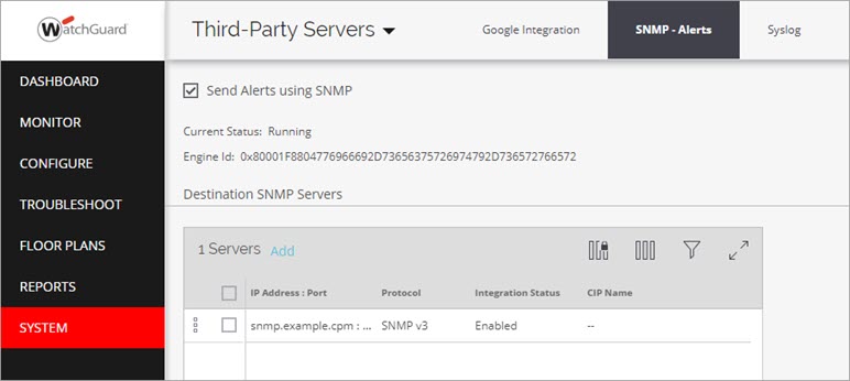 Screen shot of the SNMP configuration page in Discover