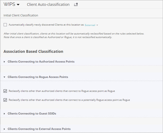 Screen shot of the Client Auto-Classification settings in Discover