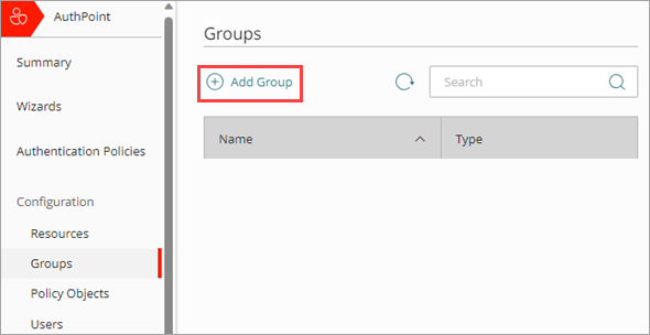 Screenshot that shows the Groups page.