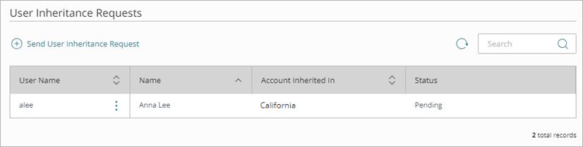 Screen shot of a pending user inheritance request.
