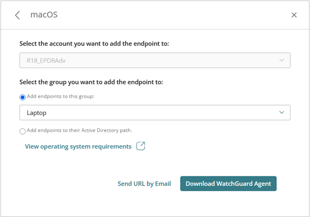 Screen shot of Add Endpoints dialog box for Mac OS (Endpoint Security)