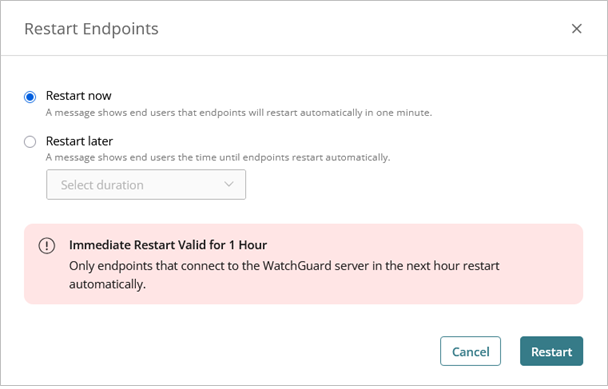 Screen shot of Restart Endpoints dialog box