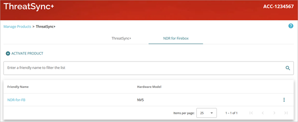 Screenshot of the NDR for Firebox tab on the ThreatSync+ product page