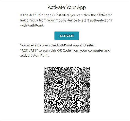 Screen shot that shows the Welcome to AuthPoint page.