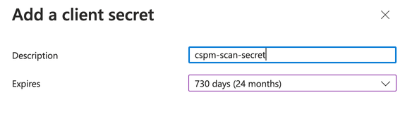 Screenshot of the Azure new client secret page