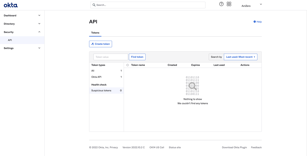 Screenshot of the Okta API page