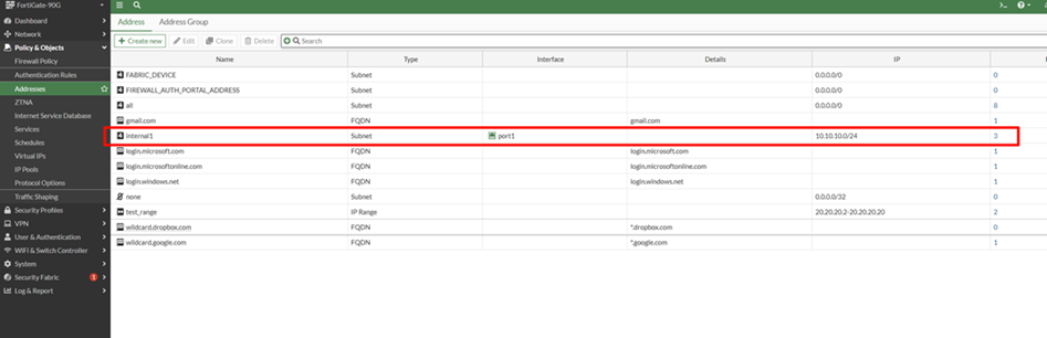 Screen shot of the Fortinet firewall log settings page