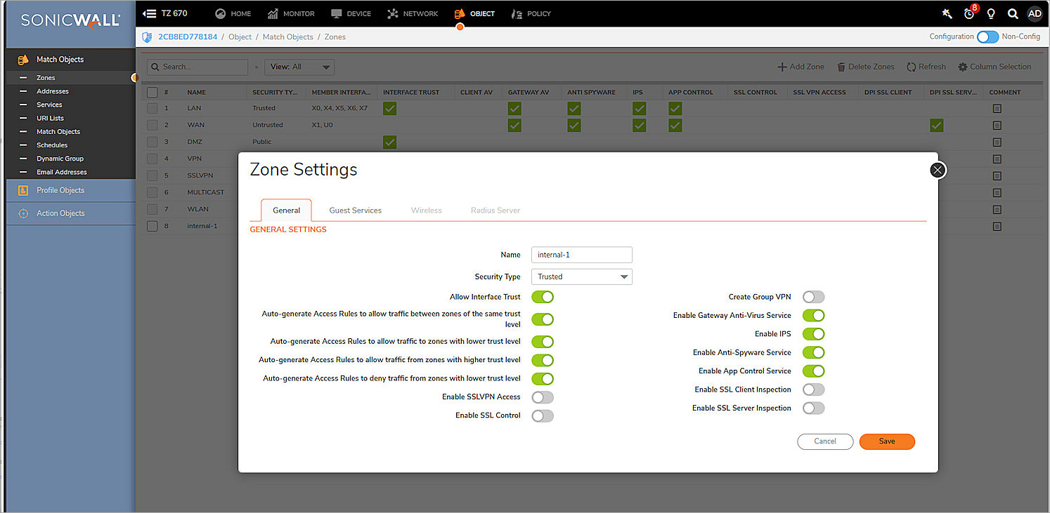 Screenshot of SonicWall, Basic Settings 2