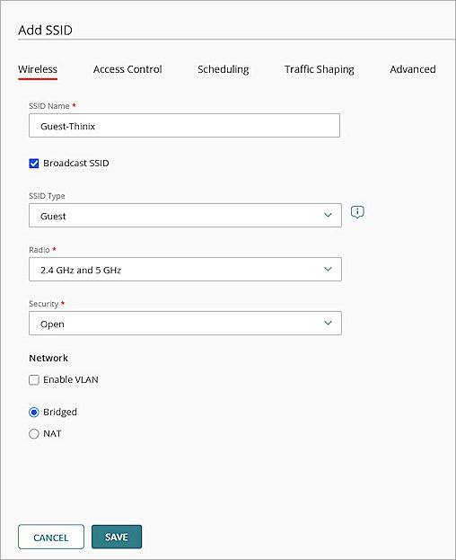 Screenshot of the Add SSID configuration page in WatchGuard Cloud