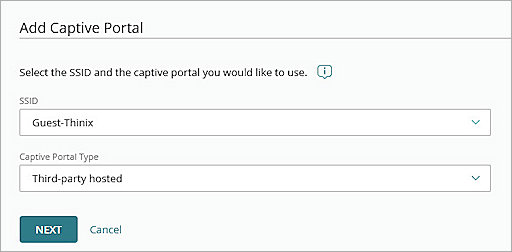 Screenshot of the Captive Portal type selection in WatchGuard Cloud