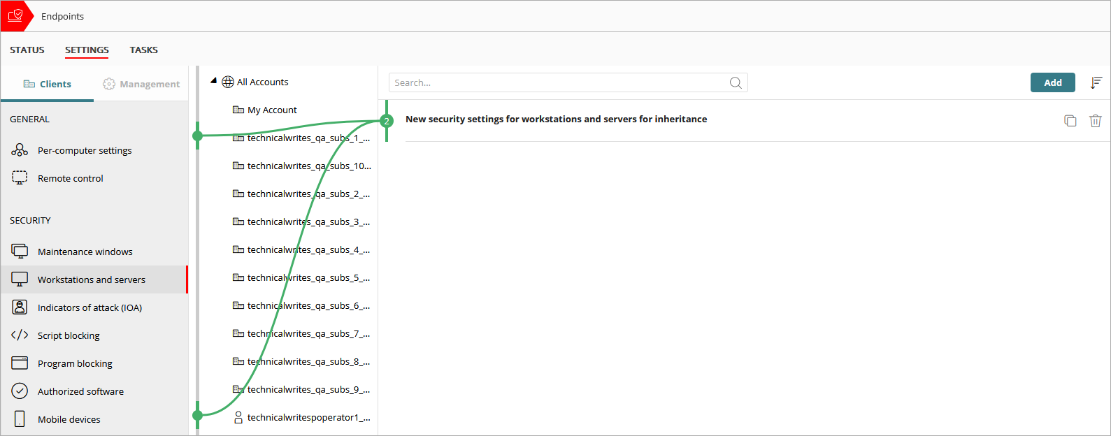 Screen shot of Service Provider Endpoint Manager, settings exceptions