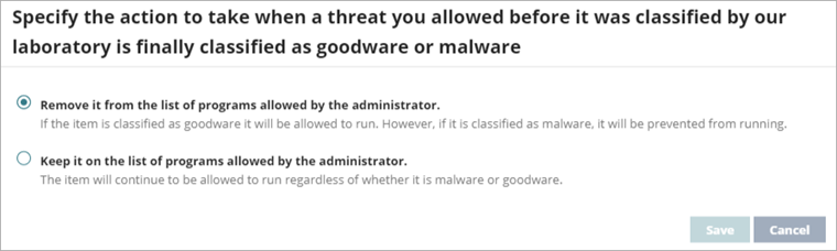 Screen shot of classification actions